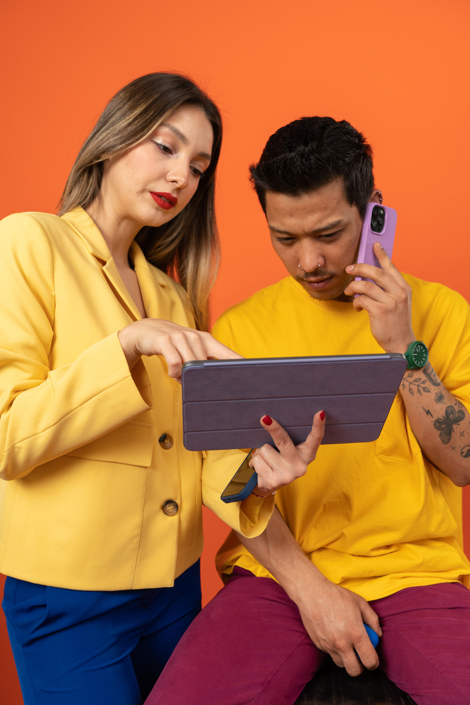 Tech Humans Man and Woman with Smartphone and Tablet